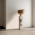 Minimalist Decorative Ornament Set With Wooden Bowl And Stone Pedestal For Home Interior