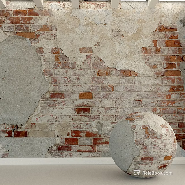 Architectural Sphere Component Against Exposed Brick Wall With Weathered Texture 3d model 