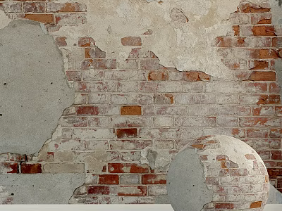 Architectural Sphere Component Against Exposed Brick Wall With Weathered Texture 3d model