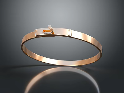 Stylish Golden Metallic Bracelet Featuring Orange Accent And Sleek Design 3d model