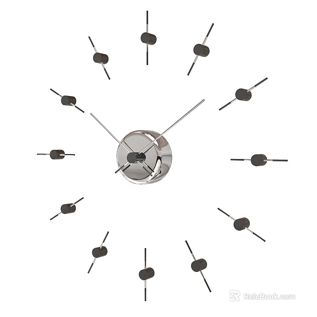 Modern Minimalist Wall Clock With Simple Design Black Markers And Silver Hands 3d model 