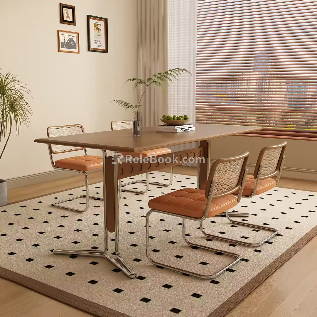Middle Style Restaurant Dining Table and Chair 3d model