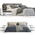 Modern Comfortable Bed Design With Gray Beige Pillows White Blue Quilt And Throw Side Tables