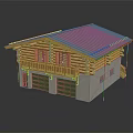 Rustic Log House Architecture Featuring Gray Sloped Roof Green Garage Doors And Wooden Balcony