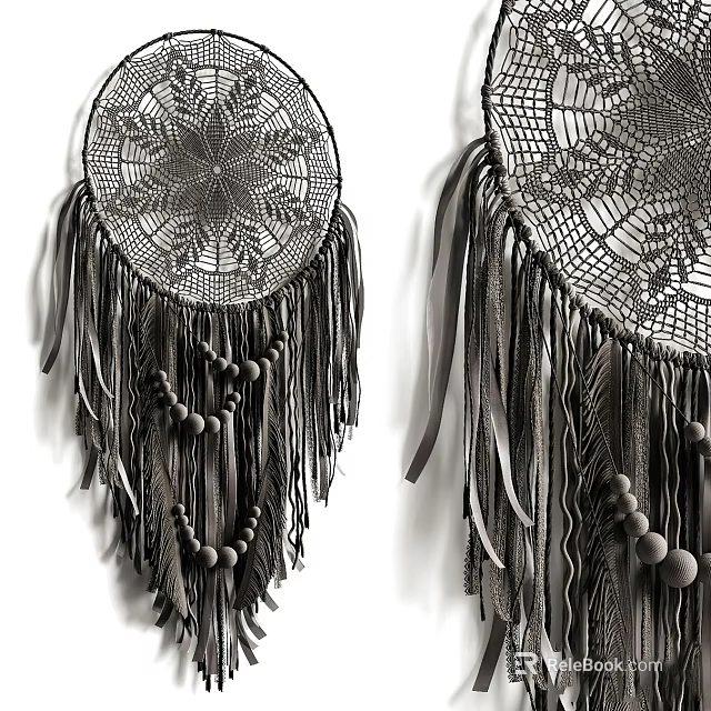Bohemian Wall Decor Dreamcatchers With Intricate Woven Patterns Hanging Fringes And Beads 3d model 