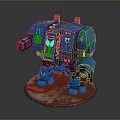 Blue Mechanical Game Movie Character With Weapon And Red Circular Base