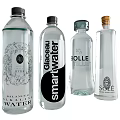 Stylish Decorative Ornament Set with Various Water Bottles Different Designs Transparent Bodies and Brand Labels