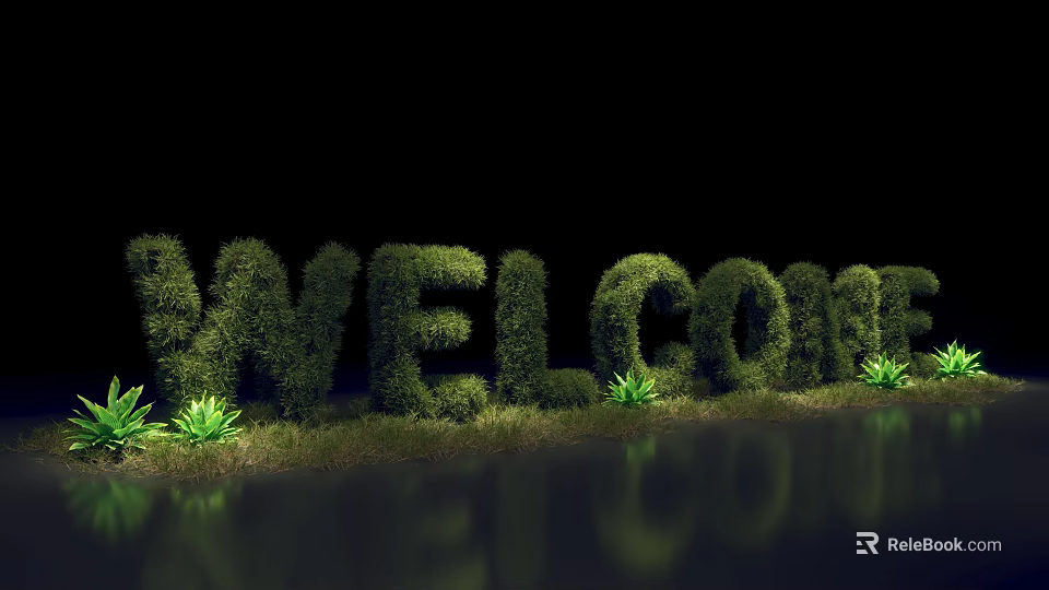 WELCOME Topiary Garden Decoration With Green Shrubs and Water Reflection in Outdoor Space 3d model 