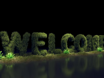 WELCOME Topiary Garden Decoration With Green Shrubs and Water Reflection in Outdoor Space 3d model