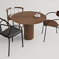 Modern Round Wooden Dining Table Set With Leather Seats And Black Frames 3d model