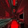 Modern KTV Interior With Red Lighting Comfortable Sofas And Large Screen 3d model