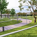 Scenic Park Landscape With Green Lawns Trees Winding Paths And Water View