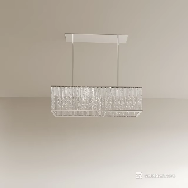Modern Rectangular Crystal Pendant Light with Transparent Beads Hanging from Light Colored Ceiling 3d model