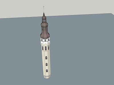 Tall White Tower With Brown Spire And Decorative Windows Structure Design 3d model