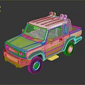 Green Compact Pickup Truck With Roof Rack And Two Tone Exterior Design