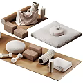Essential Household Items Including Rolled Towels Round Cushions Square Blocks And Dumbbells