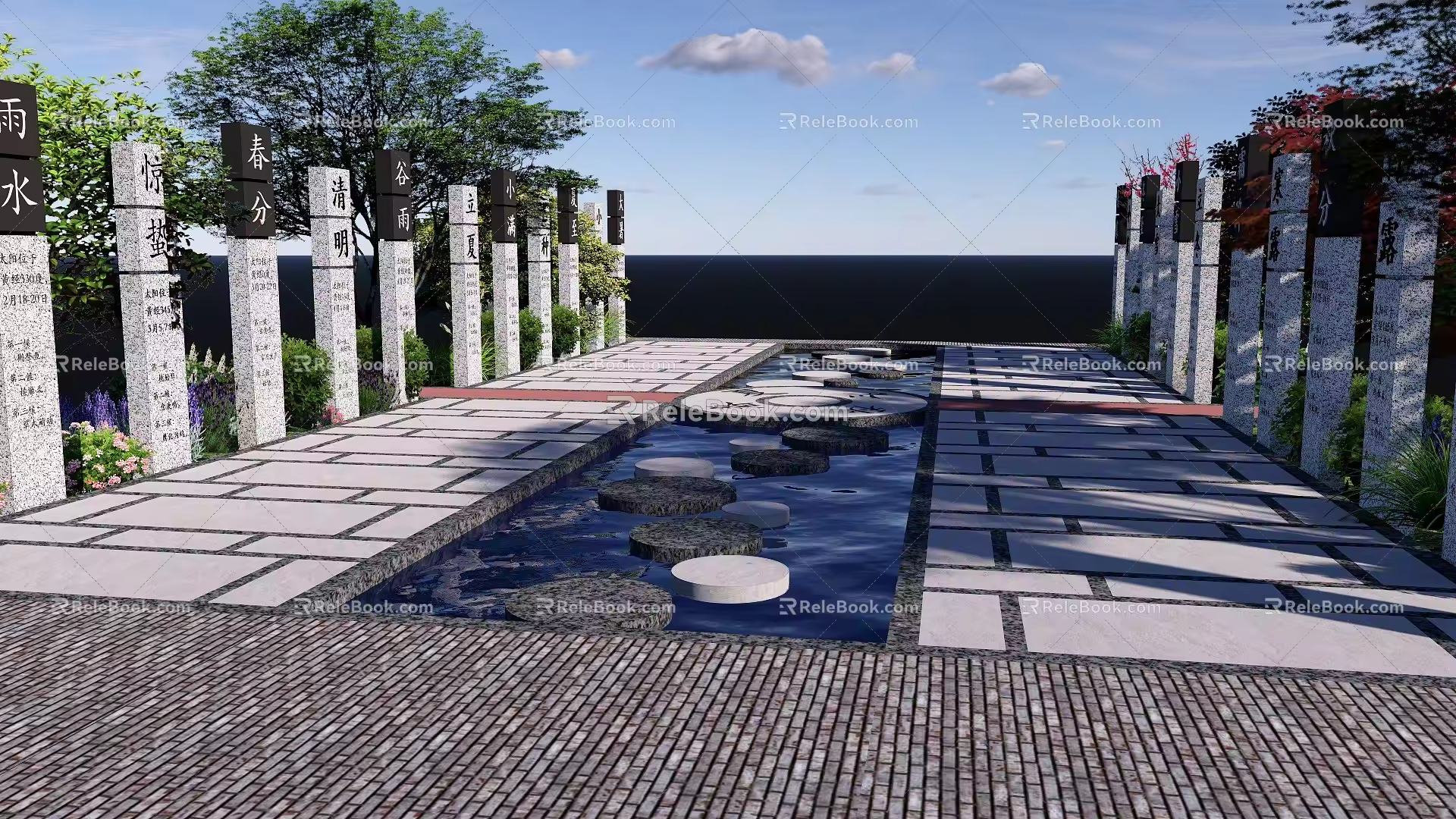 Twenty-four solar terms square Chinese sketch landscape sketch theme landscape 3d model