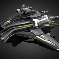 Sci-Fi Spaceship 3D Model Featuring Metallic Gray Body Yellow Accent Lines And Complex Structure