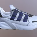 White Athletic Sneakers With Blue Stripes Black Laces And Mesh Design
