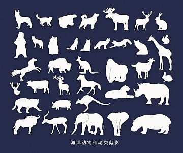 Animal Silhouette Sea Land Birds Whale Rhino Eagle Animal World Hand Painted Pattern 3d model