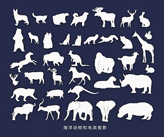 Animal Silhouette Sea Land Birds Whale Rhino Eagle Animal World Hand Painted Pattern 3d model