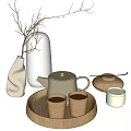 Modern Tea Set Ornaments Dried Branches Vase Ornaments Tea Set Utensils Bottles and Jars Display Soft Accessories 3d model