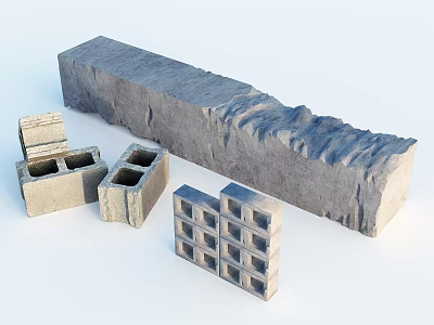 Various Types Of Building Components Including Concrete Blocks And Long Structural Pieces For Wall Construction 3d model
