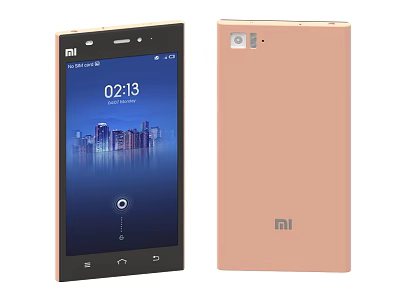 Xiaomi Smartphone With Pink Back Design Front Screen Display City Night View Wallpaper And Camera 3d model