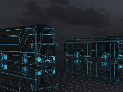 Bus CMB Double-decker Bus Public Transport Technology Science and Technology Science Fiction Future Concept Blue Line Wireframe Wind 3d model