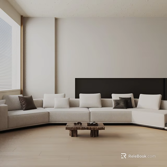 Modern Living Room Interior With Light Gray Three Seater Sofa And Coffee Table 3d model 