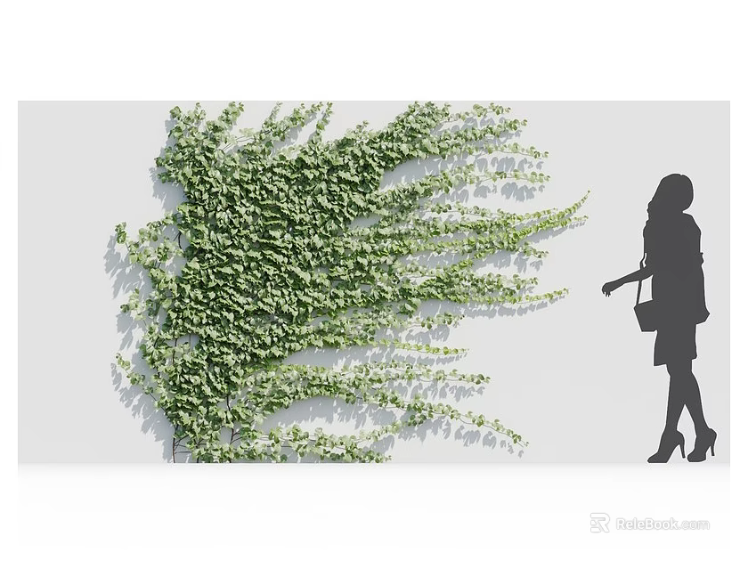 Green Vine Plants Covering Wall Blowing in Wind With Woman Silhouette Carrying Bag 3d model 