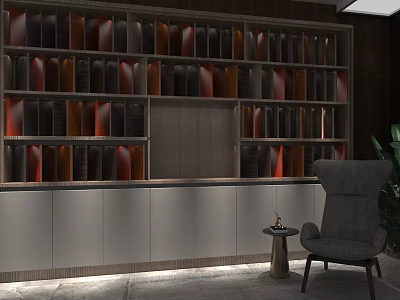 Modern Dark Wooden Display Shelves With Multiple Compartments And Ambient Lighting 3d model