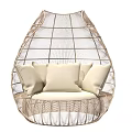 Teardrop Shaped Rattan Hanging Chair With Beige Cushions For Comfortable Seating