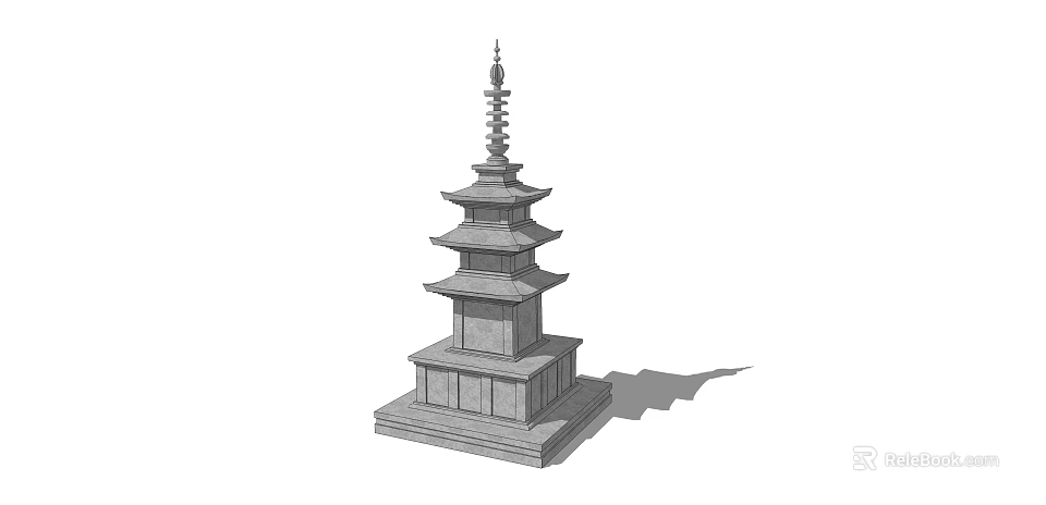 Traditional Multi tiered Pagoda With Stone Structure Base And Decorative Spire 3d model 