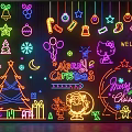 Colorful Neon Christmas Decorative Lights With Tree Bell Star Gift Santa Gingerbread And Welcome