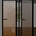 Modern Ribbed Glass Hinged Door Design With Black Frame And Tree Shadow 3d model