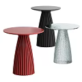 Colorful Side Tables with Red Black Silver Pleated Bases and Round Tops