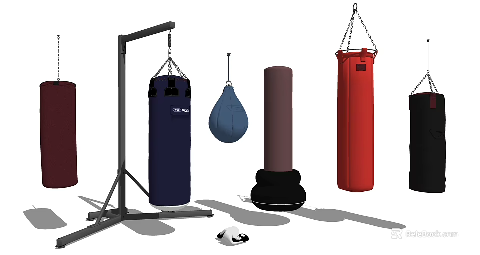Boxing Sports Equipment with Punching Bags Speed Ball and Standing Trainer 3d model 