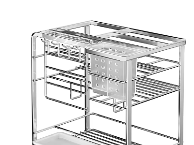 Stainless Steel Multi layer Grid Design Storage Shelf for Kitchen Bathroom 3d model