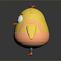 Yellow Cartoon Chicken With Orange Comb Big Eyes Sad Expression Orange Bib And Blue Feet