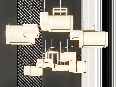Modern Geometric Pendant Lights With Fabric Shades In Hanging Cluster Design 3d model