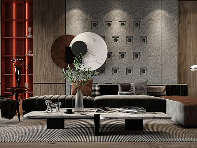 Modern Living Room Interior With Sofa Marble Coffee Table And Wall Decor 3d model