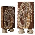 Intricate Wooden Decorative Cabinets With Snake And Geometric Patterns Brown Gold Accents And Tassel Bases
