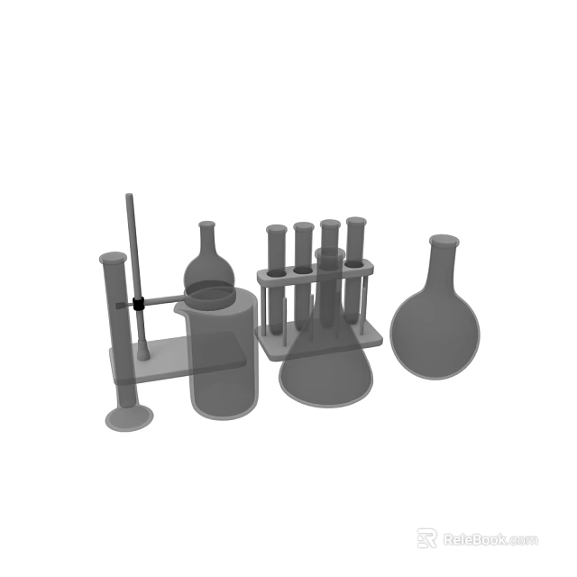 Laboratory Glass Equipment Set With Beakers Flasks Test Tubes And Racks 3d model 