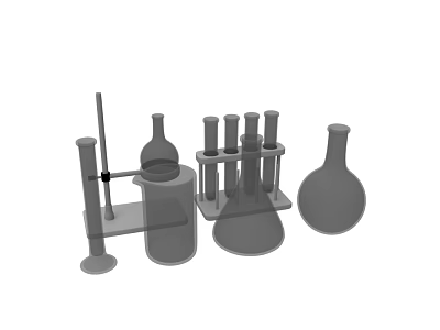 Laboratory Glass Equipment Set With Beakers Flasks Test Tubes And Racks 3d model