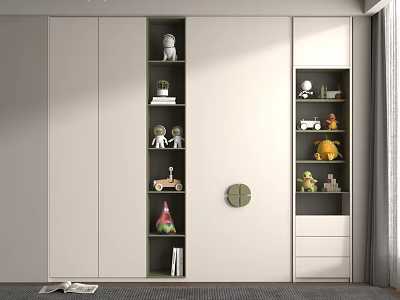 Modern Light Color Wardrobe with Open Shelves Decorative Toys Plants Books and Drawers 3d model