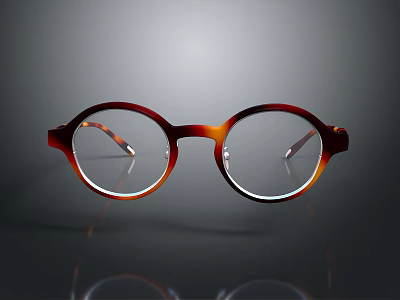Stylish Round Eyeglasses With Brown Orange Gradient Frame And Clear Lenses 3d model