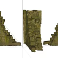 Ancient Weathered Stone Building Exterior Wall With Mossy Ruins And Broken Bricks