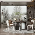 Elegant Modern Restaurant Interior Design With Round Dining Table White Chairs And Large Window View 3d model
