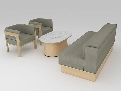 Modern Gray Sofa Coffee Table Set With Wooden Frame Round Marble Top Accent Chairs 3d model